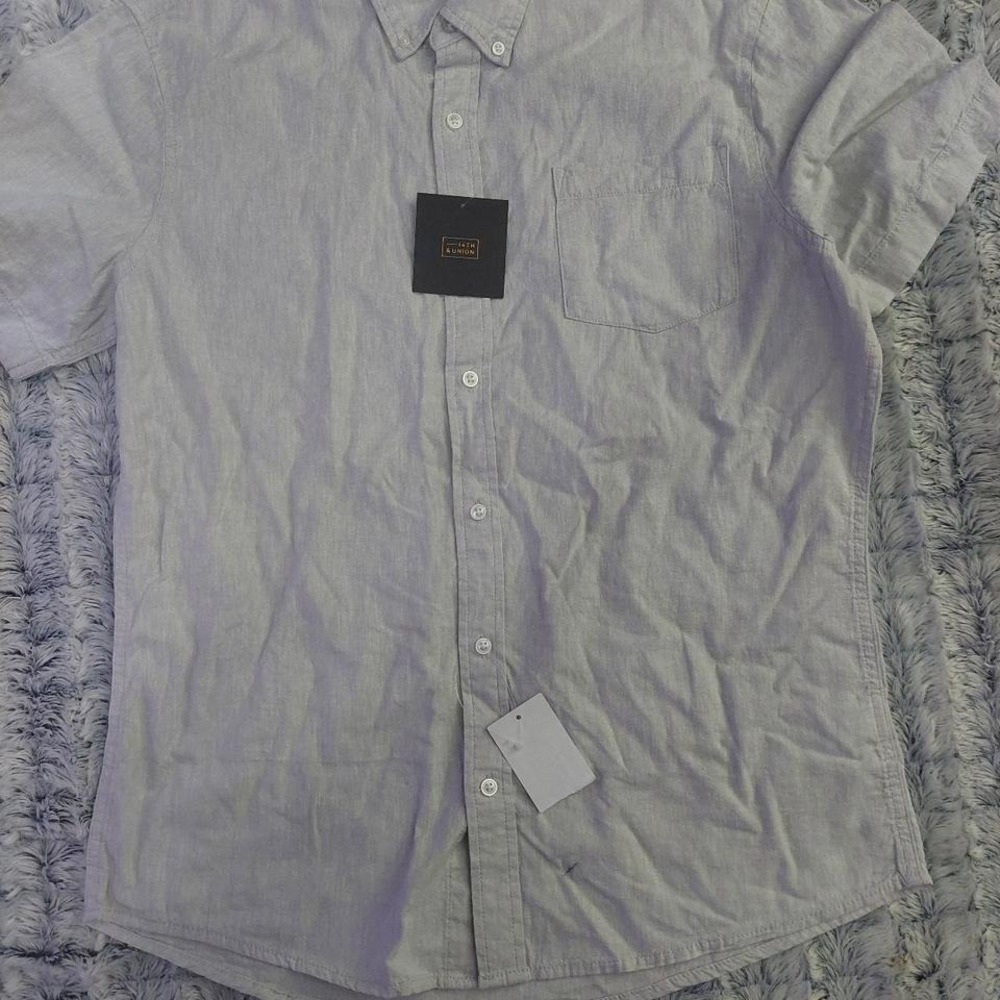 NWT 14th & Union light gray linen-blend short-sleeve shirt‎ large